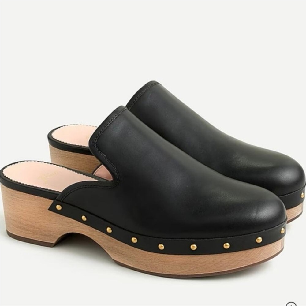 J. Crew Women's Retro Black Leather Studded Platform Mule Clogs Size 11